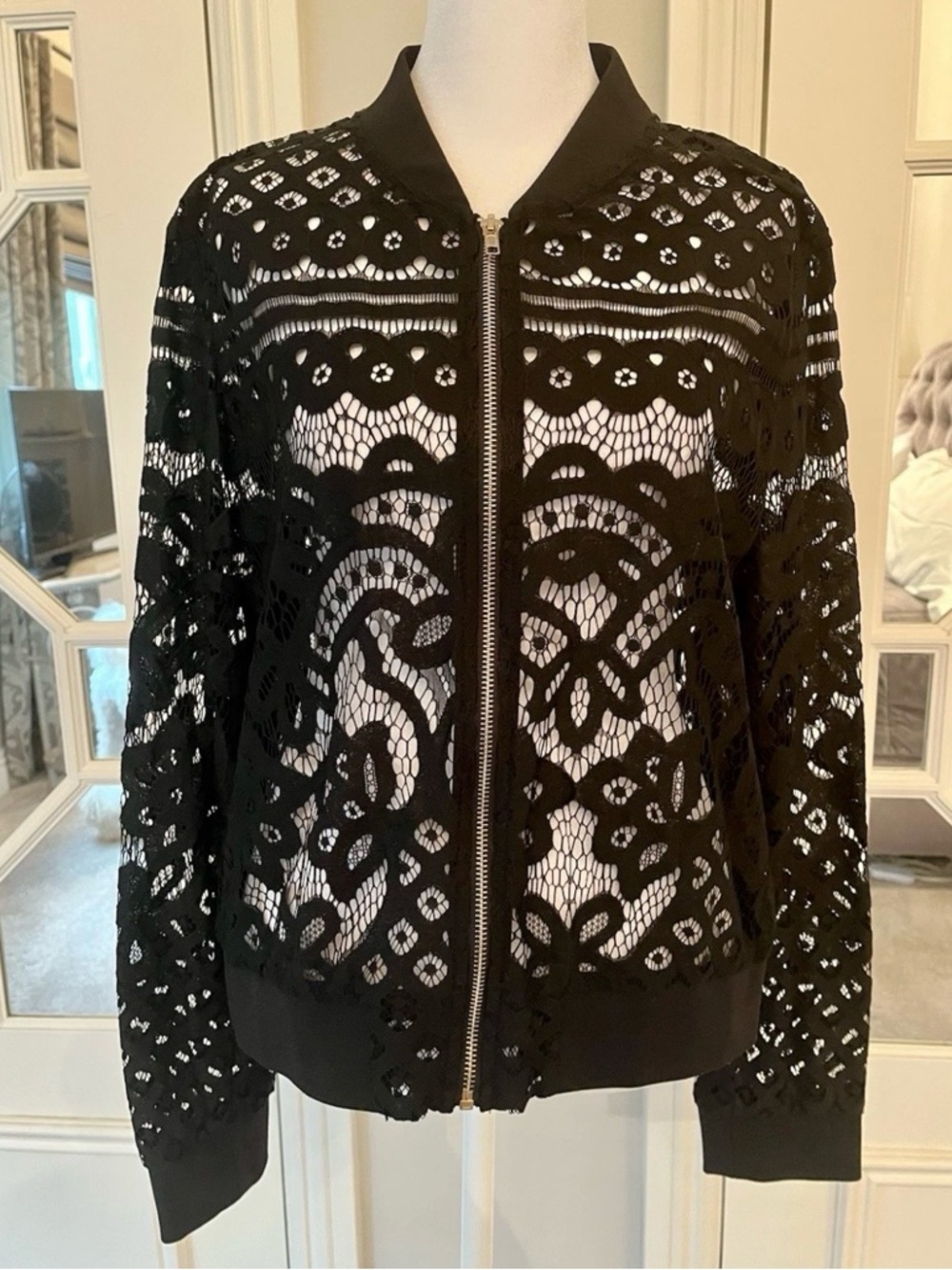 AQUA Lace Black Bomber Jacket Bloomingdale's- Size Large